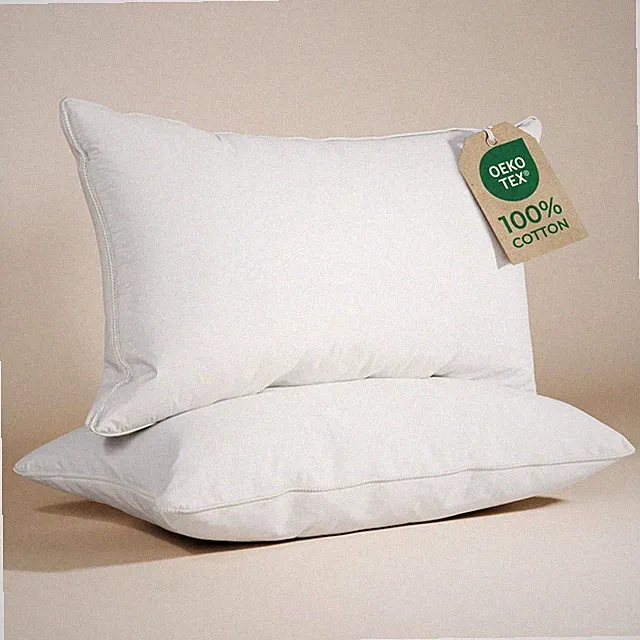 100% Cotton Bed Pillows - Queen Size Set of 2 - Breathable Cotton Cover - Sof...