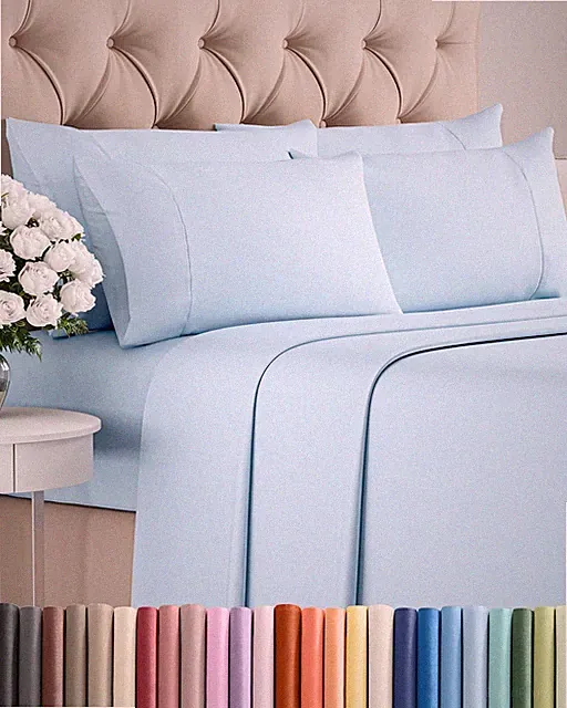 Baby Blue Queen Bed Linen Set 6 Piece Soft Microfiber Sheets and Pillowcases