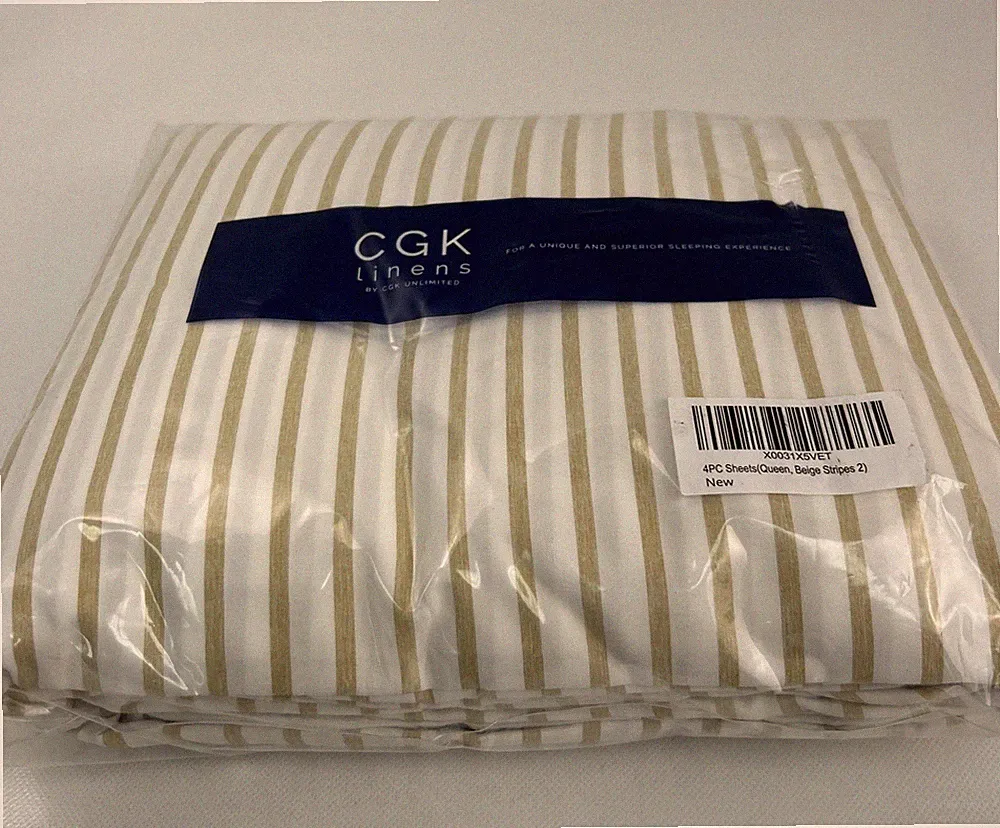 CGK linens Unlimited Beige Stripes 4 PC Sheet Set- Queen