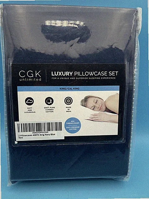 CGK Unlimited Luxury 2 Piece Pillowcase Set King Hypoallergenic Navy Blue New