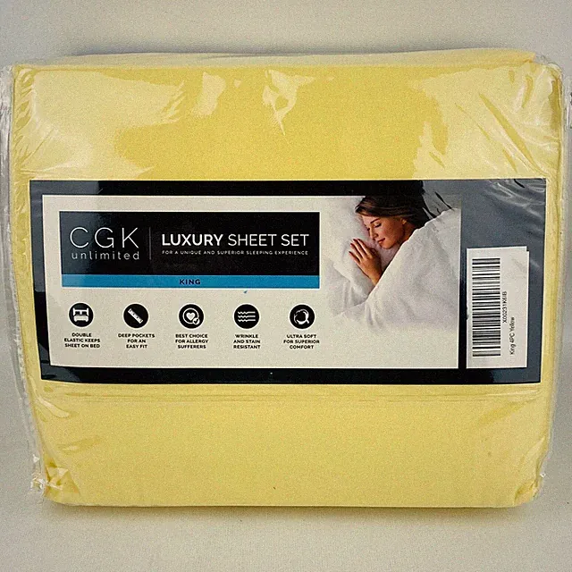 CGK Unlimited Luxury Bed Sheet Set King Size Yellow Deep Pockets Double Elastic