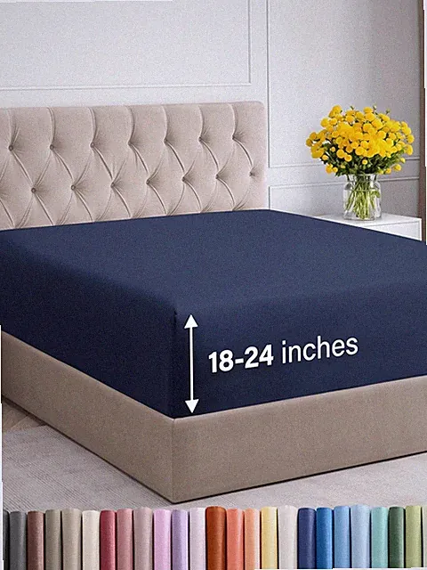 Easily fits 18-inch to 24-inch mattresses - Ultra-soft, anti- Navy blue