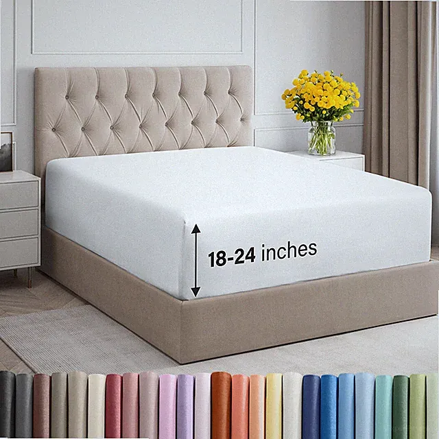 Extra Deep Microfiber Fitted Sheet Only, Fits 18"-24" Mattress, by CGK Linens