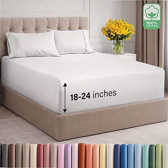 Extra Deep Pocket, 100% Cotton 400 Thread Count 4 Piece Sheet Set by CGK Linens