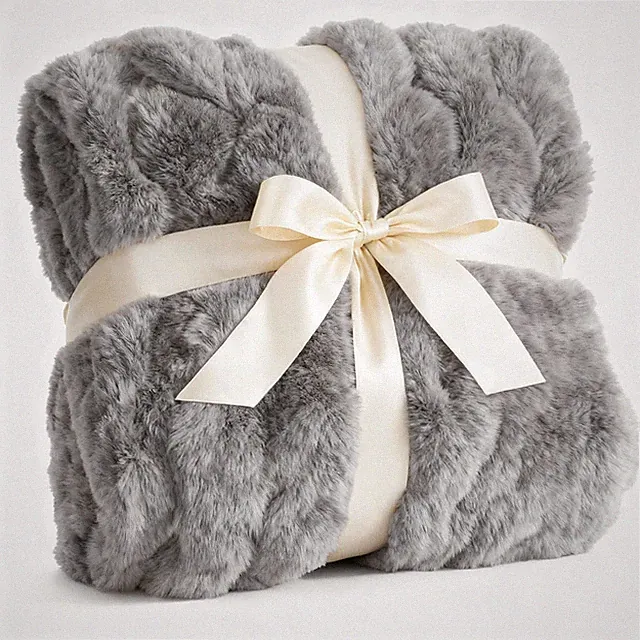 Fluffy Throw Bubble Blanket Queen Size - Faux Fur Throw for Couch or Bed - Pl...