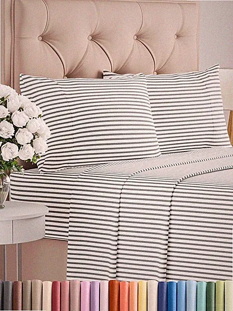 Full Size 4 Piece Sheet Set - Comfy Breathable & Cooling Oeko-Tex - Grey Stripes