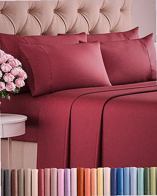 King 25 Burgundy 6 Piece Bed Linen Set Deep Pocket Brushed Microfiber Sheets