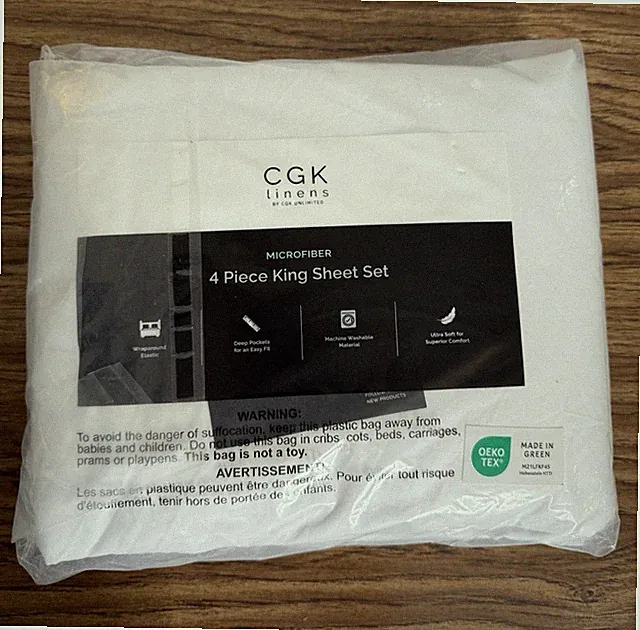 NEW CGK LINENS UNLIMITED 4-piece Ultra Soft Microfiber King Sheet Set White