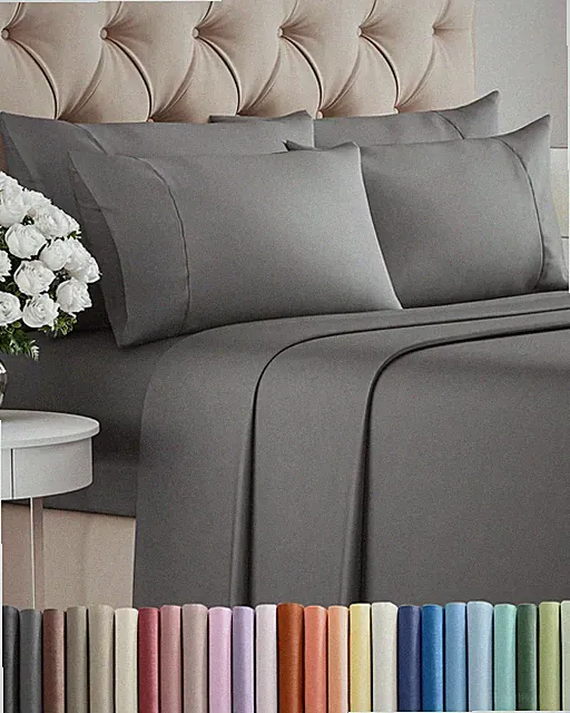 Queen 6 Piece Sheet Set - Comfy Breathable & Cooling - Queen, 06 - Dark Grey