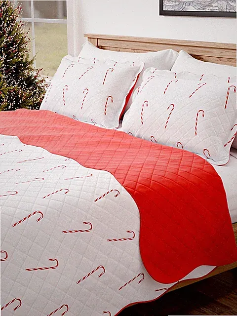 Quilt Set Full/Queen Size - Christmas Quilts - 3 Full/Queen, 03 - Candy Canes