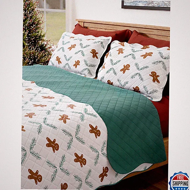 Quilt Set Full/Queen Size - Christmas Quilts - 3 Piece Lightweight Comforter Set