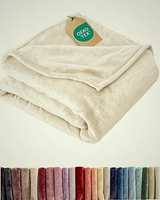 Ultra Soft Fleece Blanket Queen Size - Flannel (90" x 90"), 01 - Cream