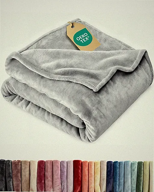 Ultra Soft Fleece Blanket Queen Size - Flannel (90" x 90"), 02 - Grey