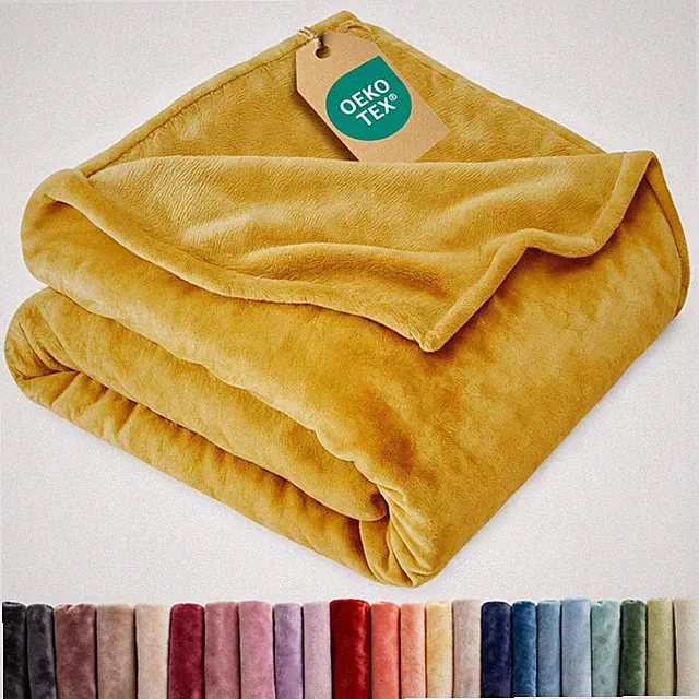 Ultra Soft Fleece Blanket Throw - Flannel Luxury Gold, Lightweight & Warm