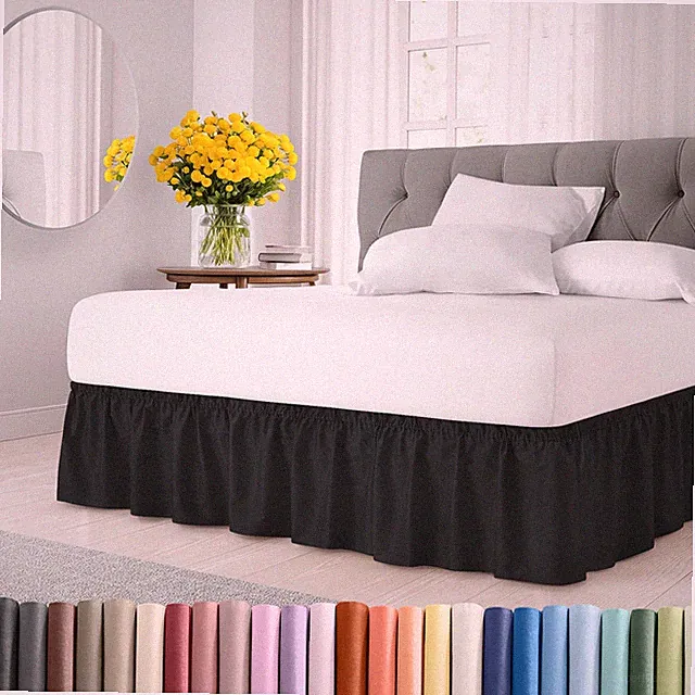 Wrap Around Dust Ruffle Bed Skirt - Black - for King Size Beds with 12 Inch D...