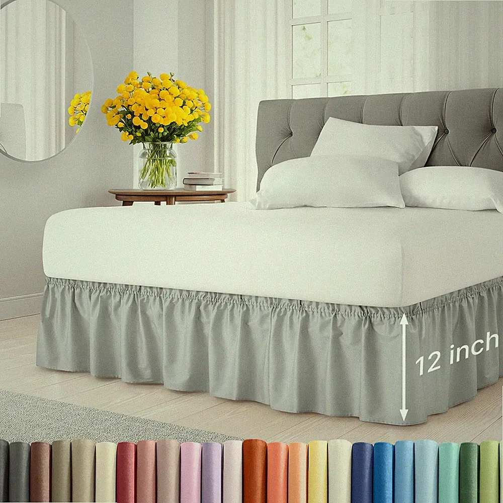 Wrap Around Dust Ruffle Bed Skirt, Easy Fit & Pleated 12" Drop by CGK Linens