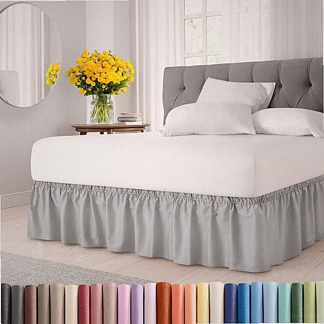 Wrap Around Dust Ruffle Bed Skirt - Light Grey - for Twin Size Beds with 12 i...