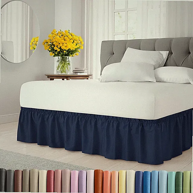Wrap Around Dust Ruffle Bed Skirt - Navy Blue - for Queen Size Beds with 12 I...