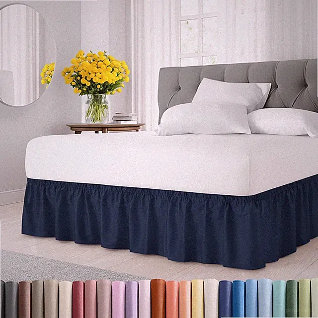 Wrap Around Dust Ruffle Bed Skirt - Navy Blue - Twin/Twin XL Size Beds with 1...