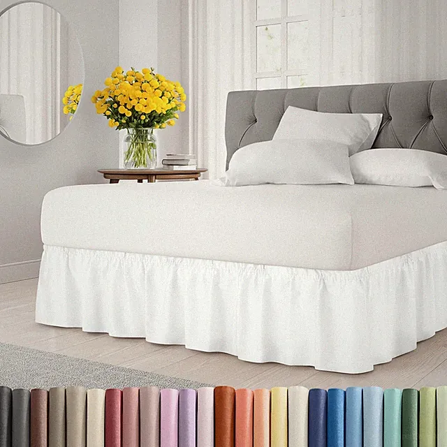 Wrap Around Dust Ruffle Bed Skirt - White - for King Size Beds with 24 Inch D...