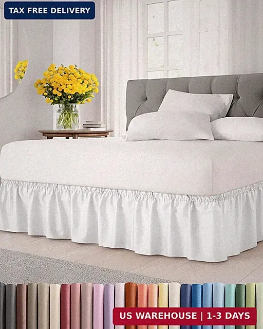 Wrap Around Dust Ruffle Bed Skirt - White - Twin/Twin XL Size Beds with 12 Inch